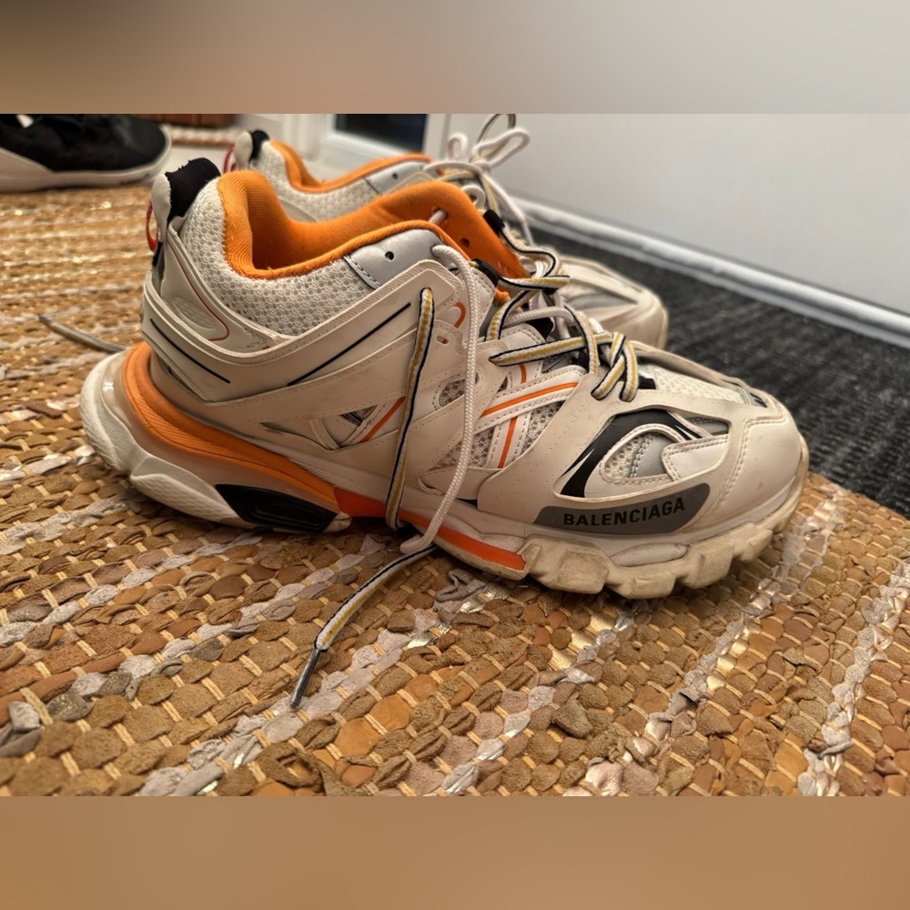 Balenciaga men’s track sneaker in white and orange. Size 12